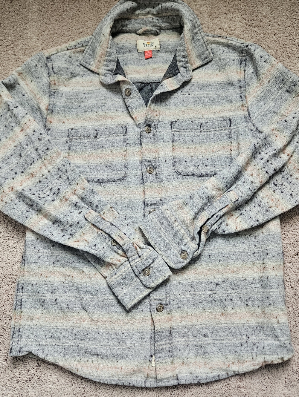 Marine Layer Stretch Selvage Button-Down Shirt Mens S Flannel Speckled #13018